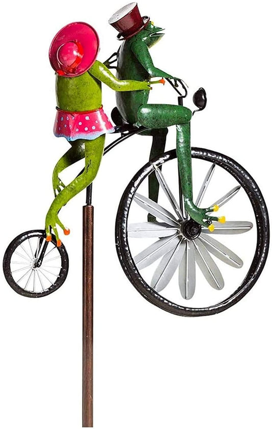 Vintage Bicycle Metal Wind Spinner Frog