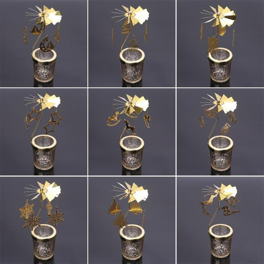 2020 New 19 types Xmas Rotating Spinning Carousel Tea Light Candle Holder Center Home Decoration Gifts Wedding Decoration